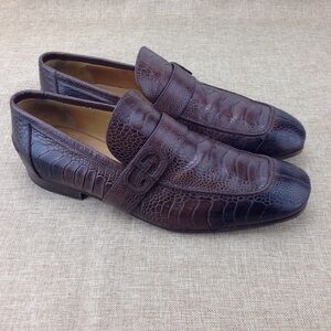 Gucci Brown Crocodile-Embossed Leather Loafers